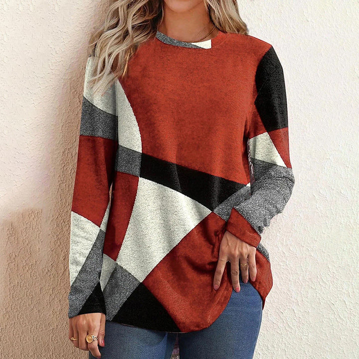 Damen nan Langarmshirt mit grafischem Print, Rundhalsausschnitt und geschwungenem Saum Echo Archiv