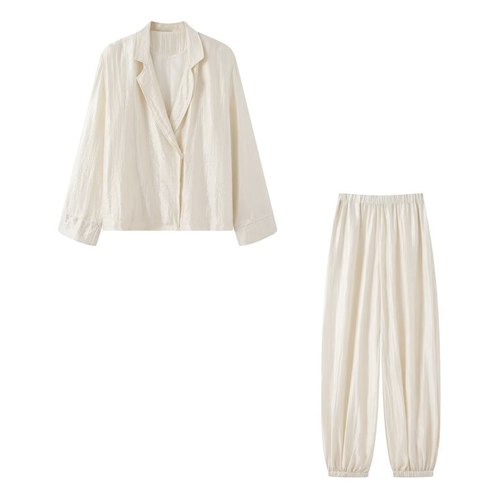 Damen Leichter Pyjama-Zweiteiler mit Schalkragenjacke und elastischer Bundhose Echo Archiv