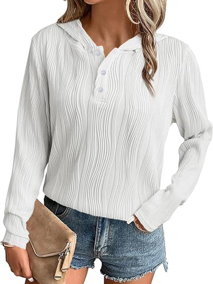 Damen Geripptes Kapuzen-Henleyshirt mit Knopfleiste und leichter Struktur Echoarchiv