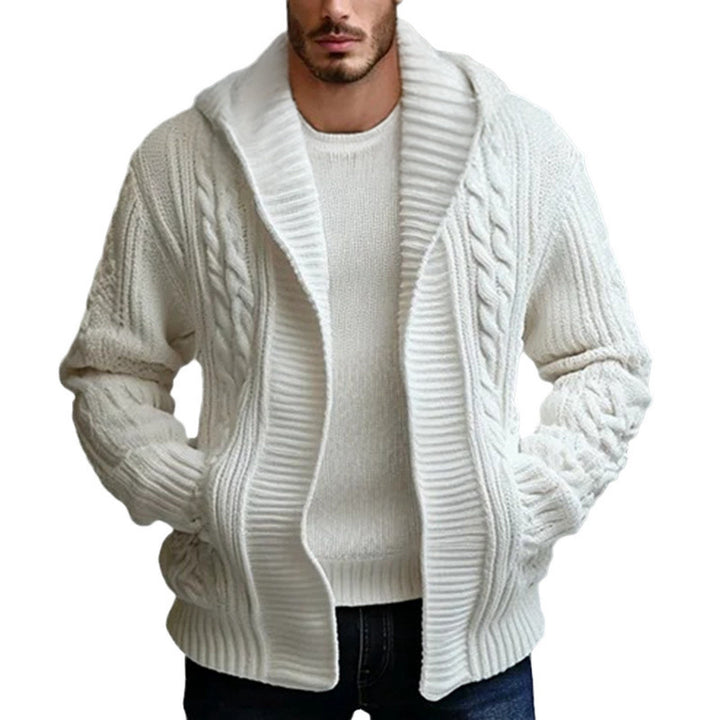 Herren Strickjacke mit großem Kragen und Zopfmuster Echoarchiv
