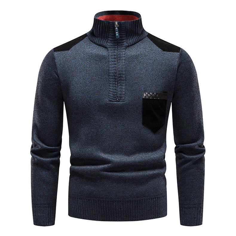 Herren hochwertiger Strickpullover mit modernem Reißverschluss und praktischer Brusttasche Echoarchiv