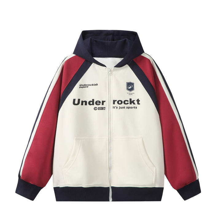 Unisex Kapuzen‑Zipjacke im Retro‑Sportstil mit Colorblock‑Einsätzen und Kängurutasche Echoarchiv
