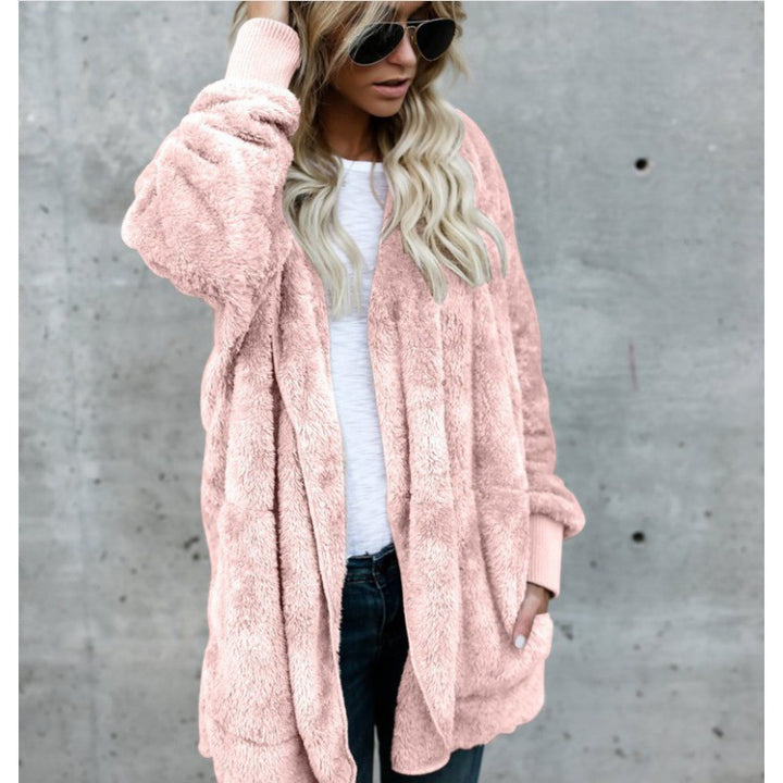 Damen Oversize Teddy‑Fleece‑Mantel mit offener Front, Eingrifftaschen und Rippbündchen – Montévia