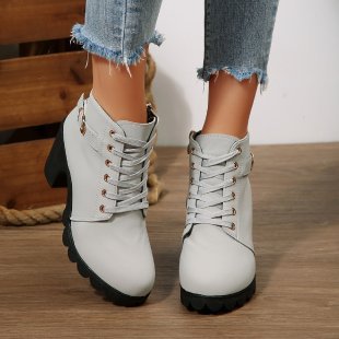 Damen nan knöchelhohe Schnür-Stiefelette mit seitlichem Reißverschluss, dekorativer Gürtelschlaufe, mittelhohem Blockabsatz und profilstarker Laufsohle Echo Archiv