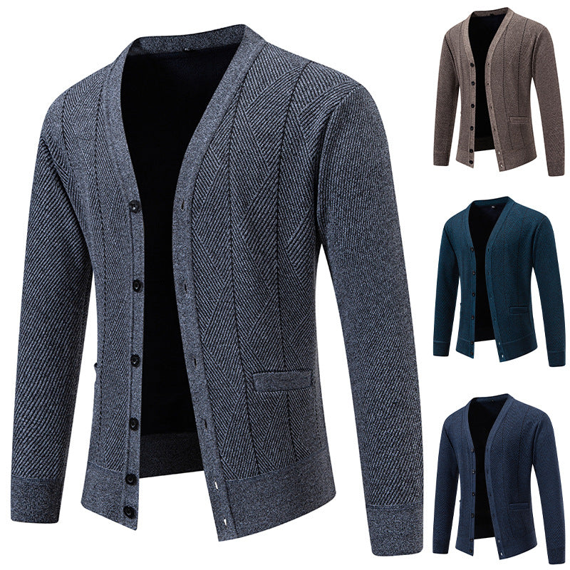 Herren Strukturierter Feinstrick-Cardigan mit Chevron‑Muster, V‑Ausschnitt und Eingrifftaschen Echo Archiv