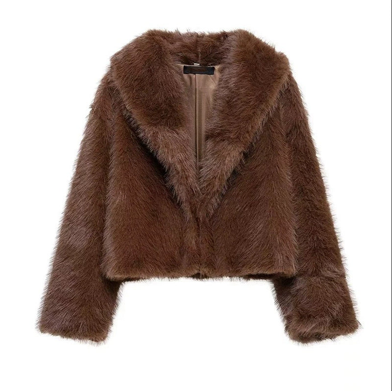 Damen Kurze Cropped Kunstpelzjacke mit voluminösem Schalkragen Echo Archiv
