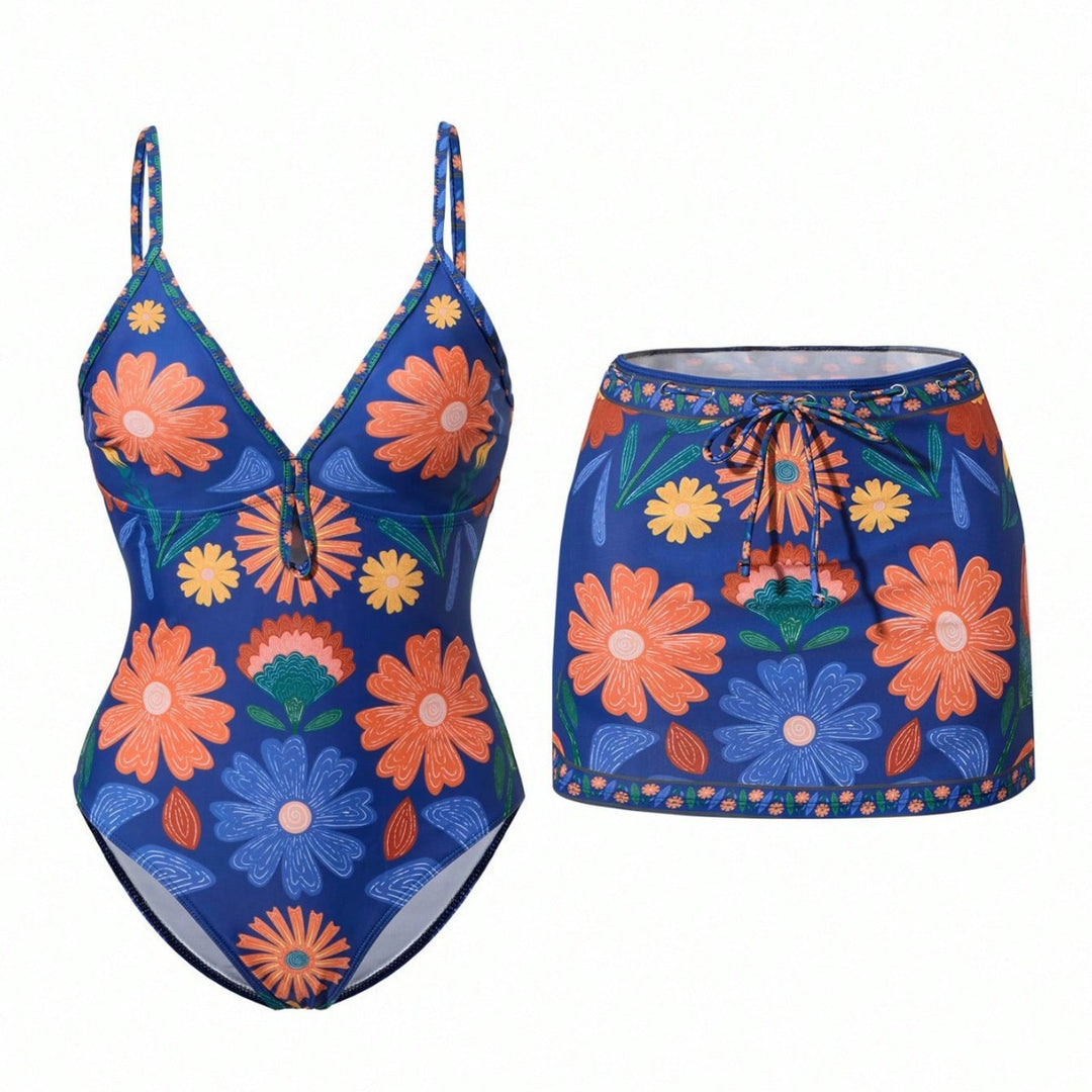 Damen Bikini-Set mit floralem Design und passendem Rock Echo Archiv