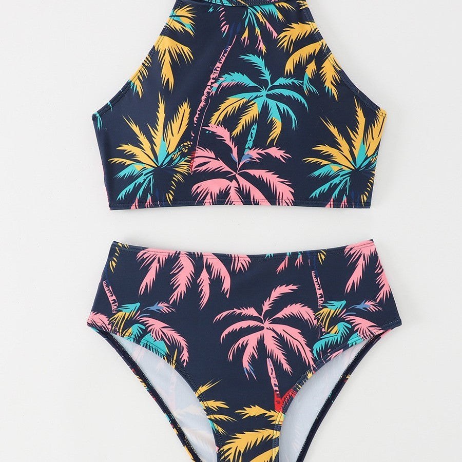 Damen Sportliches Bikini-Set mit hohem Kragen und tropischem Design Echo Archiv