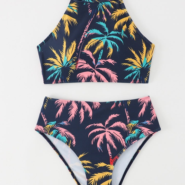 Damen Sportliches Bikini-Set mit hohem Kragen und tropischem Design Echo Archiv