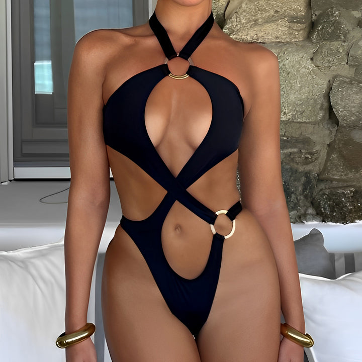 Damen Einteiliger Badeanzug mit innovativem Cut-Out und hochgeschlossener Halterung Echo Archiv