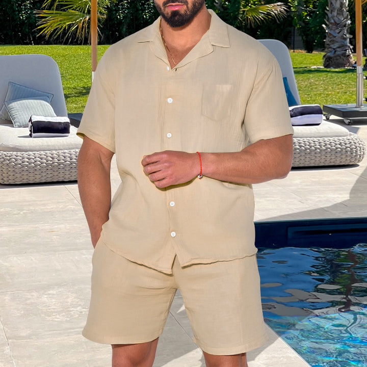 Herren Leichte und atmungsaktive Kurzarm-Hemd-Shorts Kombination Echoarchiv