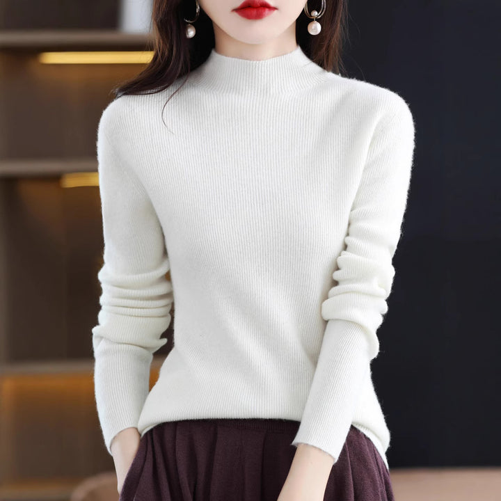 Damen Schmal geschnittener Mockneck-Pullover aus kaschmirähnlichem Feinstrick Echoarchiv