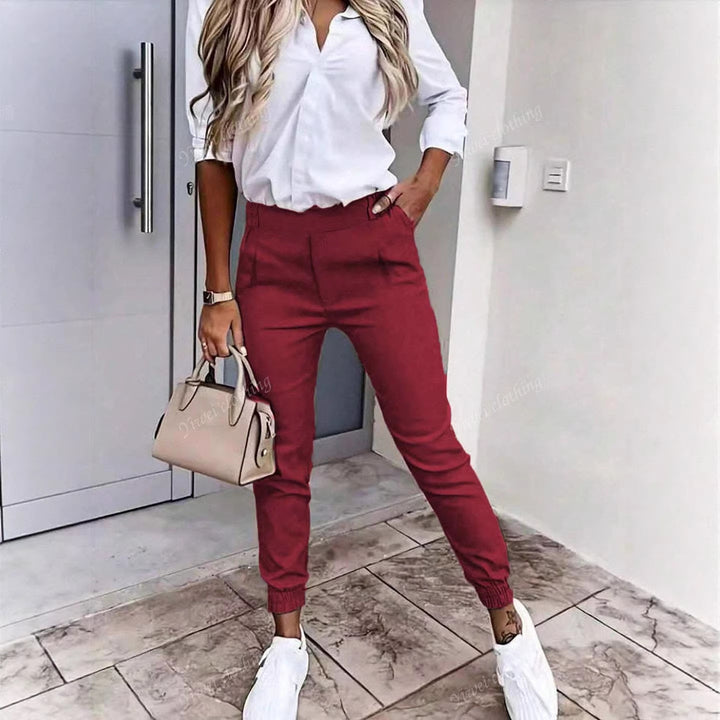 Damen Enganliegende Chino-Jogger mit hohem Bund und elastischen Bündchen – Avélisse