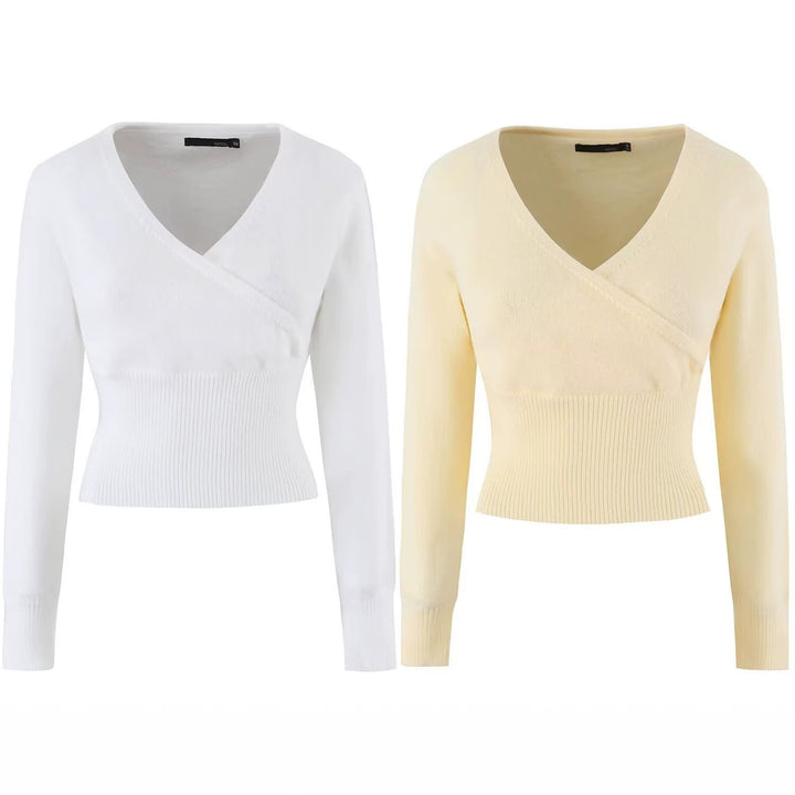 Damen Feines Wickel-Stricktop mit tailliertem Rippbund Echo Archiv