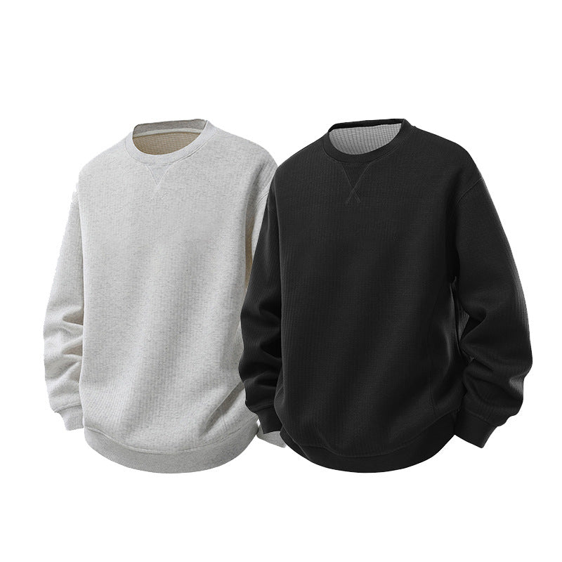 Herren Oversize Waffelstrick-Sweatshirt mit Rundhals, verlängertem Rückensaum und gerippten Bündchen Echo Archiv