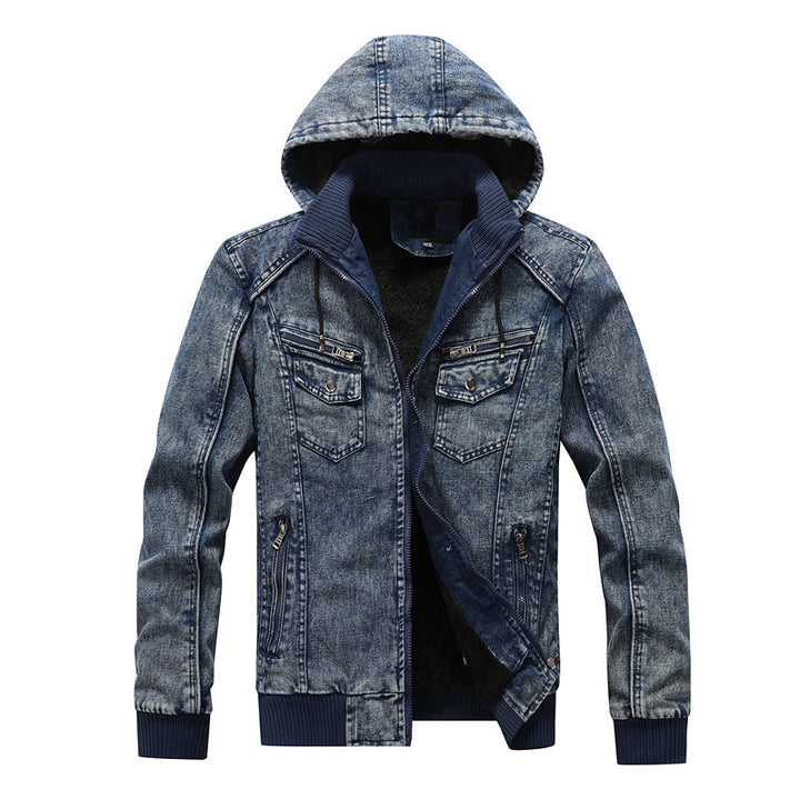 Herren gefütterte Jeansjacke mit Kapuze Echoarchiv