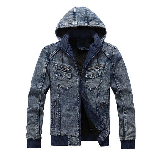 Herren gefütterte Jeansjacke mit Kapuze Echoarchiv