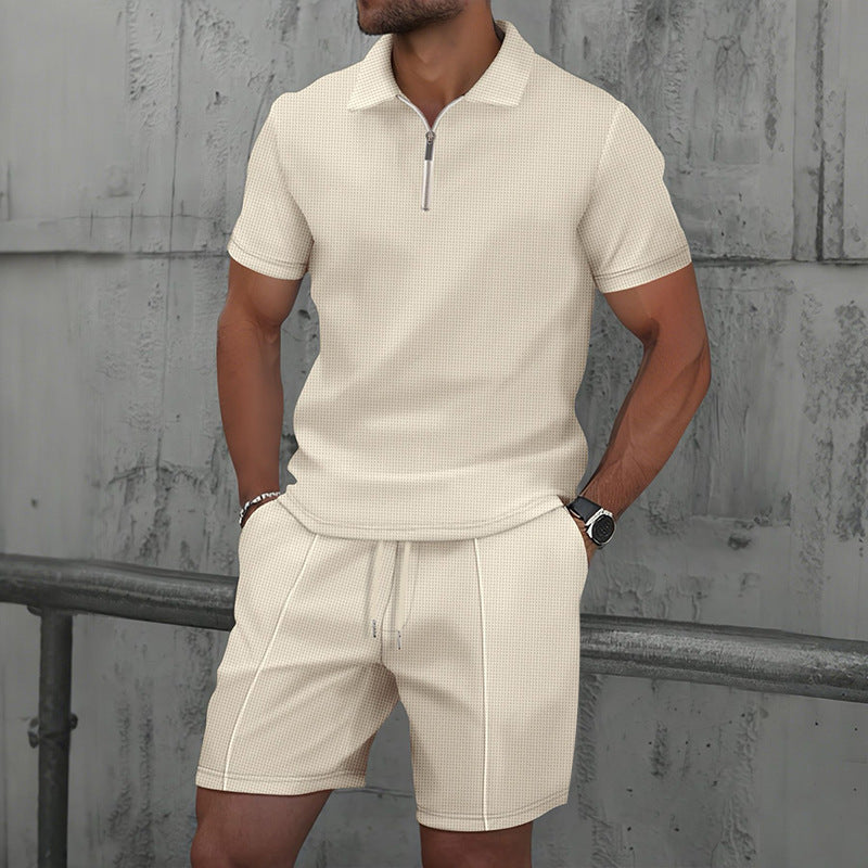 Herren sportliches Kurzarm-Poloshirt mit Reißverschluss und Shorts Echoarchiv