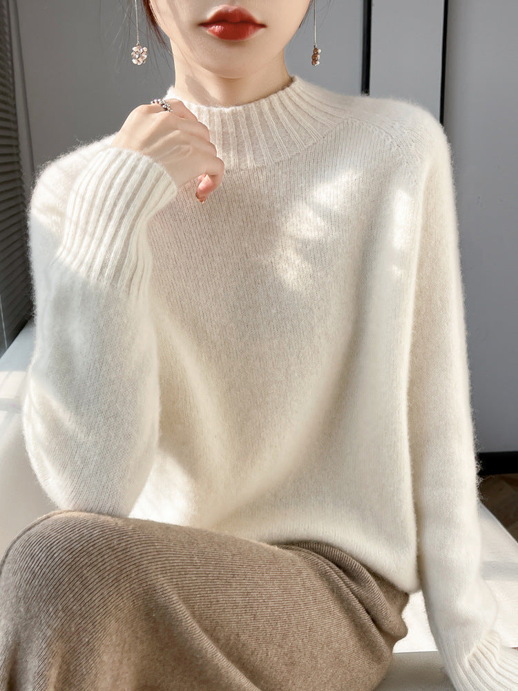 Damen Kurz-Mockneck-Pullover aus flauschigem Mohair-Mix mit kastiger Silhouette Echoarchiv