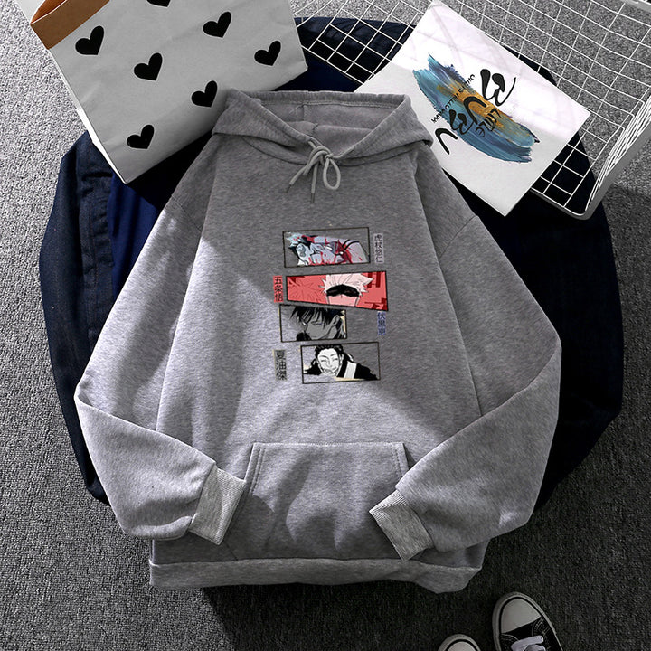 Damen Oversize Kapuzenpullover mit Manga-Frontprint und Kängurutasche – Auréline