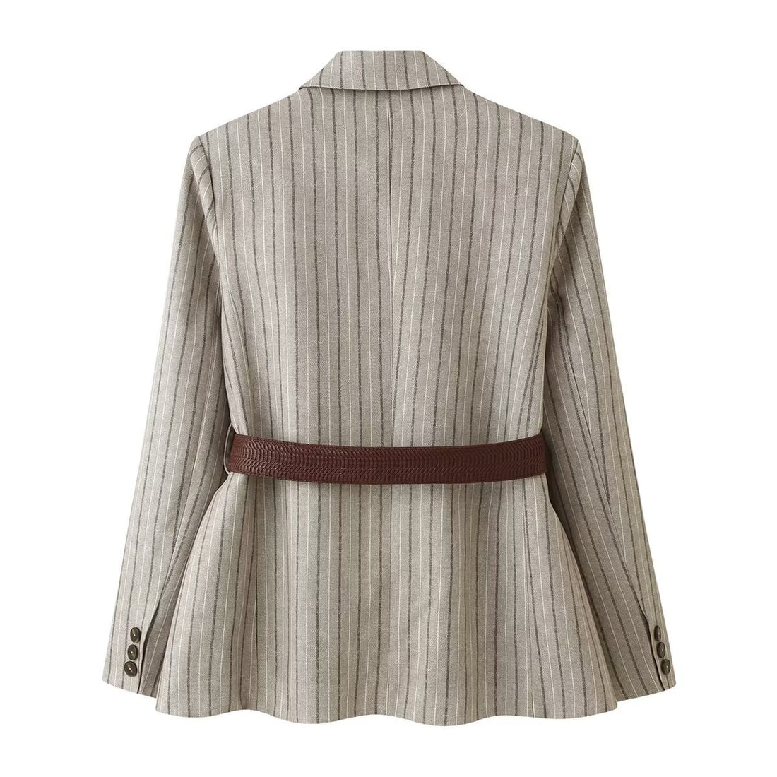 Damen Taillierter Leinenmix-Blazer mit Nadelstreifen, Pattentaschen und Taillengürtel-Detail Echo Archiv
