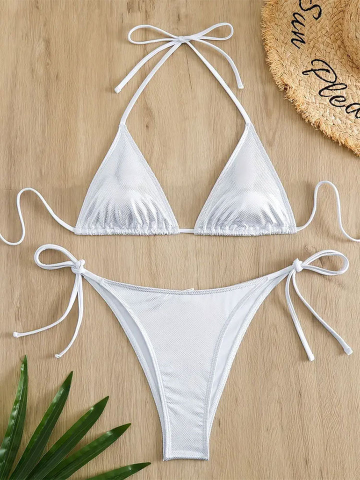 Damen Triangel-Bikini mit glitzerndem Mesh-Design und verstellbaren Bindebändern Echo Archiv