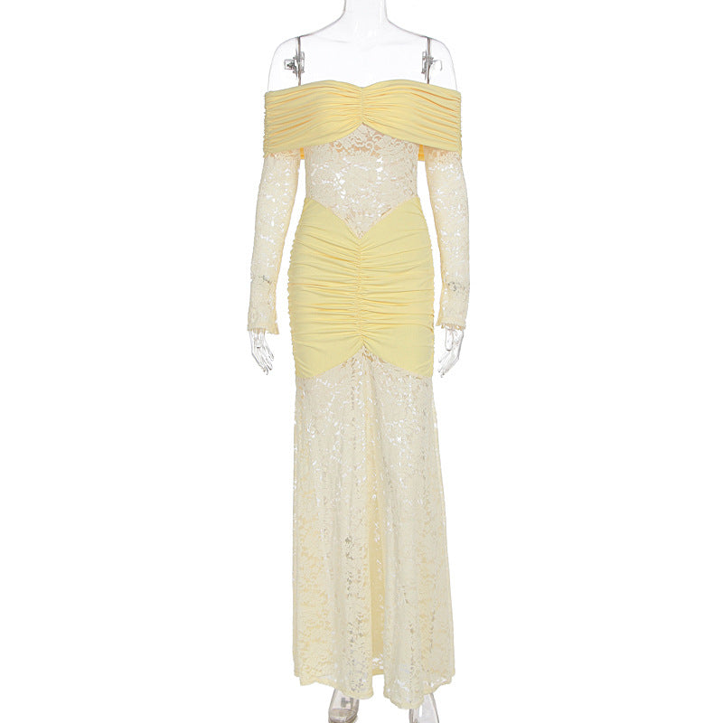 Damen Elegantes Spitzen-Maxikleid mit elegantem Off-Shoulder Design und Raffungen Echo Archiv
