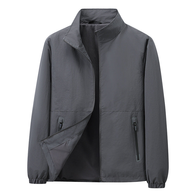 Herren Leichte Windbreaker-Outdoorjacke mit Stehkragen, Zweiwege-Reißverschluss und verdeckten Taschen Echoarchiv