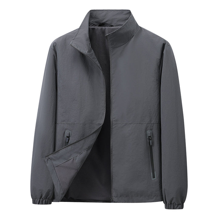 Herren Leichte Windbreaker-Outdoorjacke mit Stehkragen, Zweiwege-Reißverschluss und verdeckten Taschen Echoarchiv