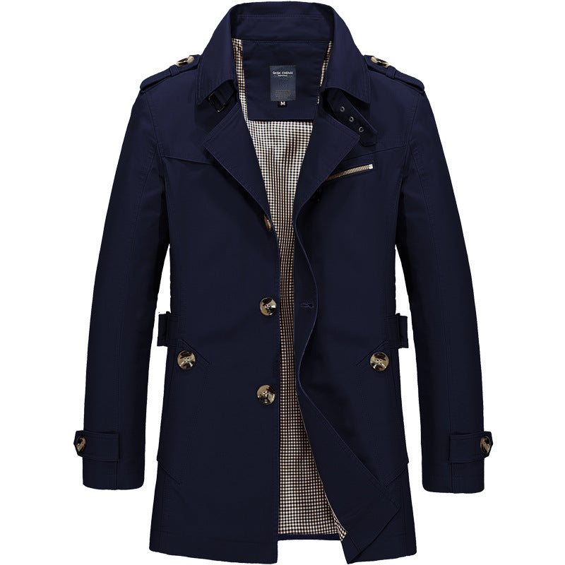 Herren nan legerer Baumwoll-Blazer mit Knopfleiste, aufgesetzten Taschen und gestreiftem Innenfutter Echo Archiv