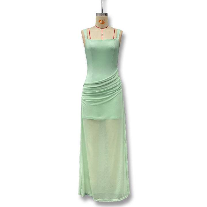 Damen Elegantes Maxikleid mit raffinierten Drapierungen und transparentem Rock Echo Archiv