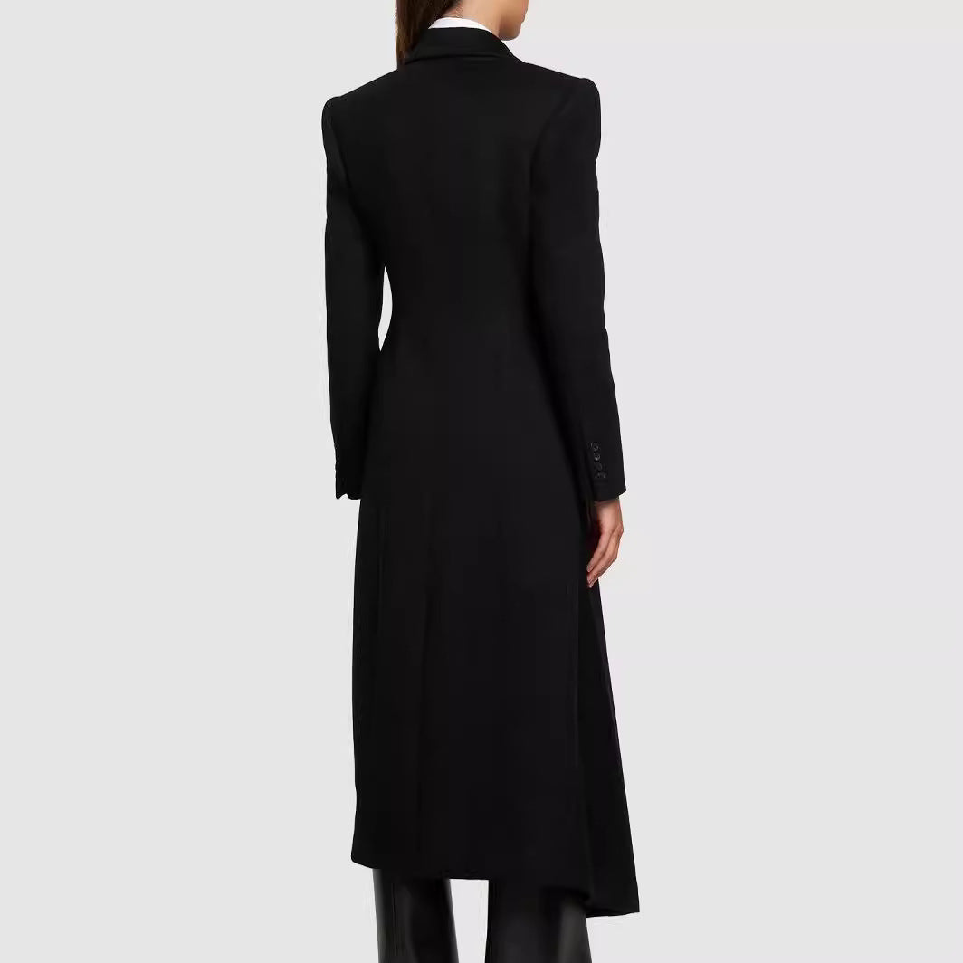 Damen Maxilanger Asymmetrischer Doppelreihiger Blazer‑Mantel mit betonter Schulter Echoarchiv