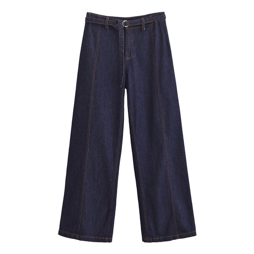 Damen Weite High‑Waist-Jeanshose im Palazzo-Schnitt mit Mittelnaht und D-Ring-Gürtel Echo Archiv