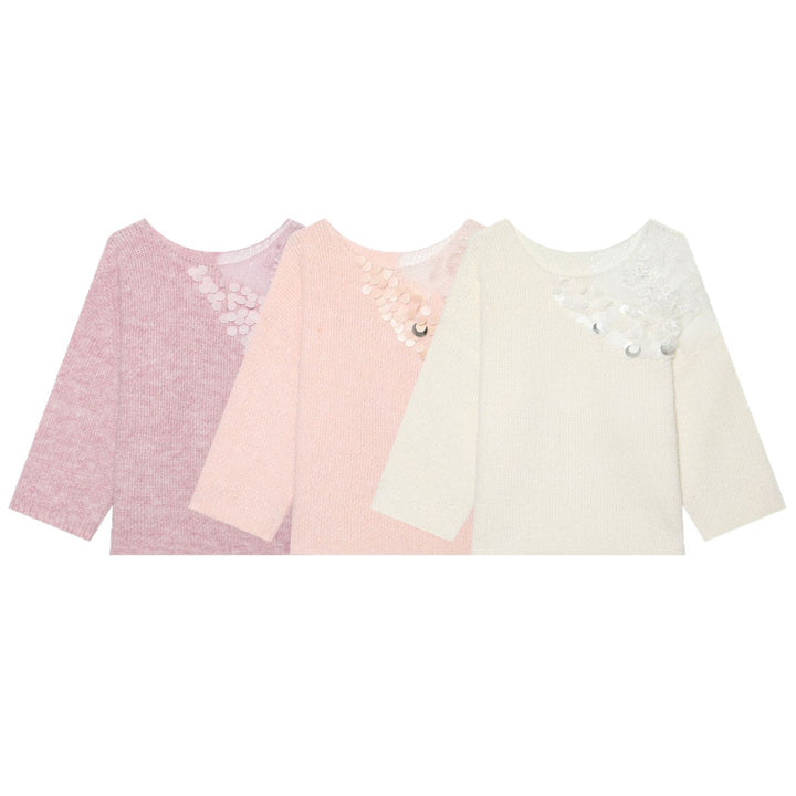 Damen Boxy-Strickpullover mit Pailletten-Applikation und Spitzenbesatz Echoarchiv