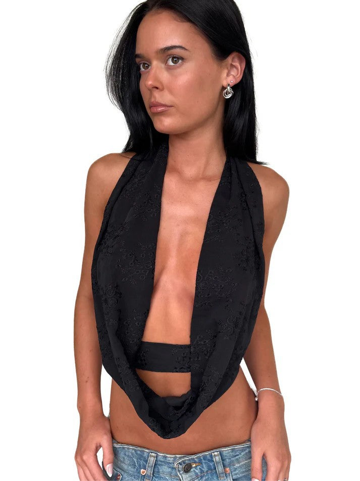 Damen Verspieltes Bauchfreies Top mit asymmetrischen Rüschendetails Echo Archiv
