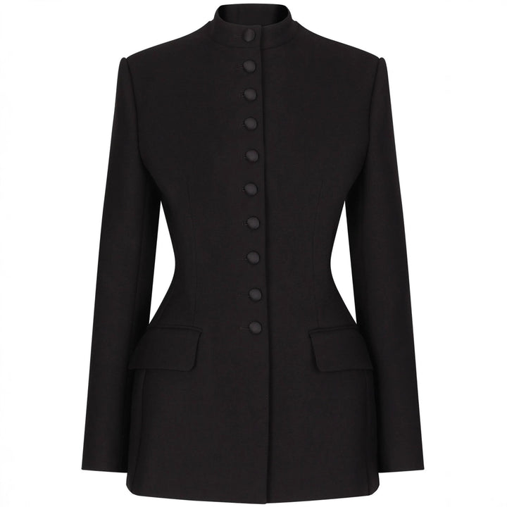 Damen Taillierter Blazer mit Stehkragen, strukturierter Schulter und dekorativer Knopfleiste Echoarchiv