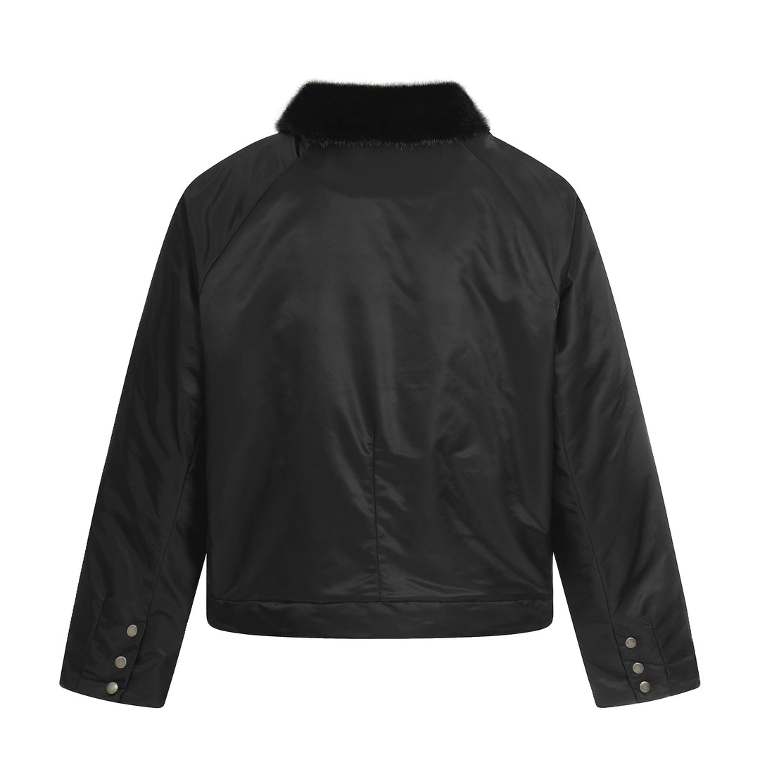 Damen Kurz geschnittener gesteppter Blouson mit Webpelzkragen Echoarchiv