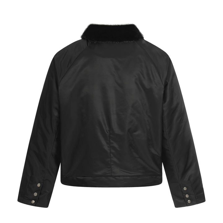 Damen Kurz geschnittener gesteppter Blouson mit Webpelzkragen Echoarchiv