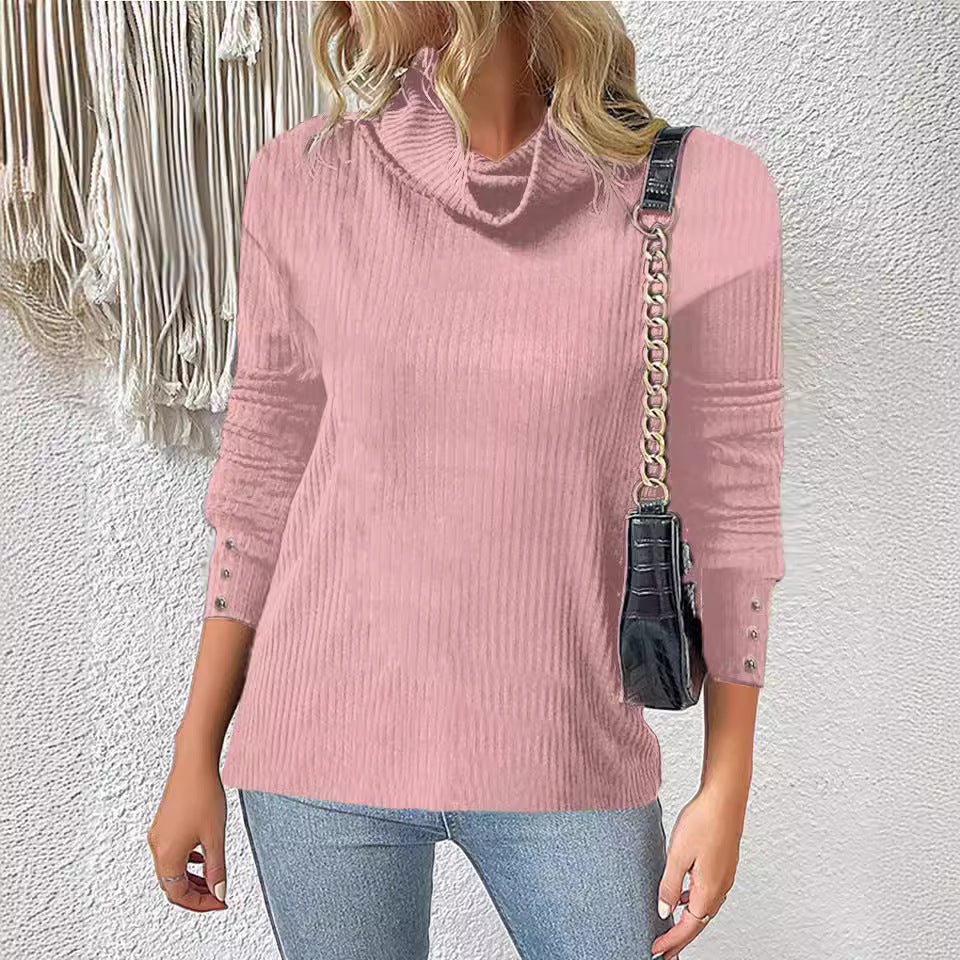 Damen Rippschneider Rollkragenpullover mit 3/4-Ärmeln und dekorativer Knopfleiste Echoarchiv