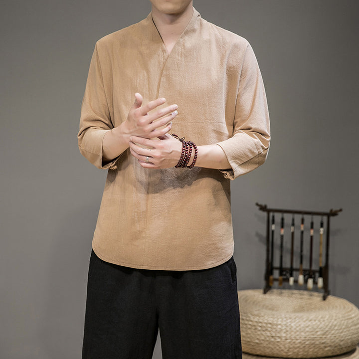 Herren nan modern geschnittene Kimono-Hemdjacke mit V-Kragen und 3/4-Ärmeln Echo Archiv