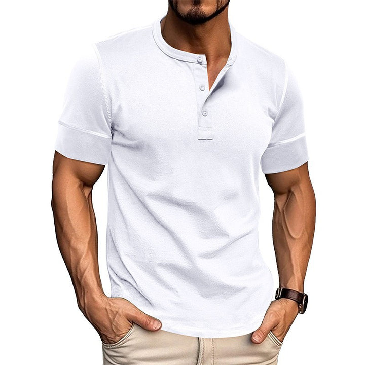 Herren Kurzarm Hemd mit modernem Henley-Kragen und stilvollen Kontrastnähten Echoarchiv
