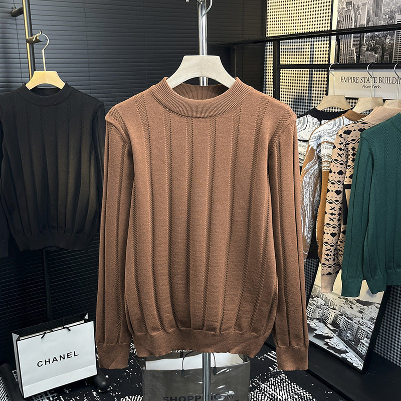Herren Feinstrick-Pullover mit vertikaler Rippenstruktur und kurzem Stehkragen Echoarchiv