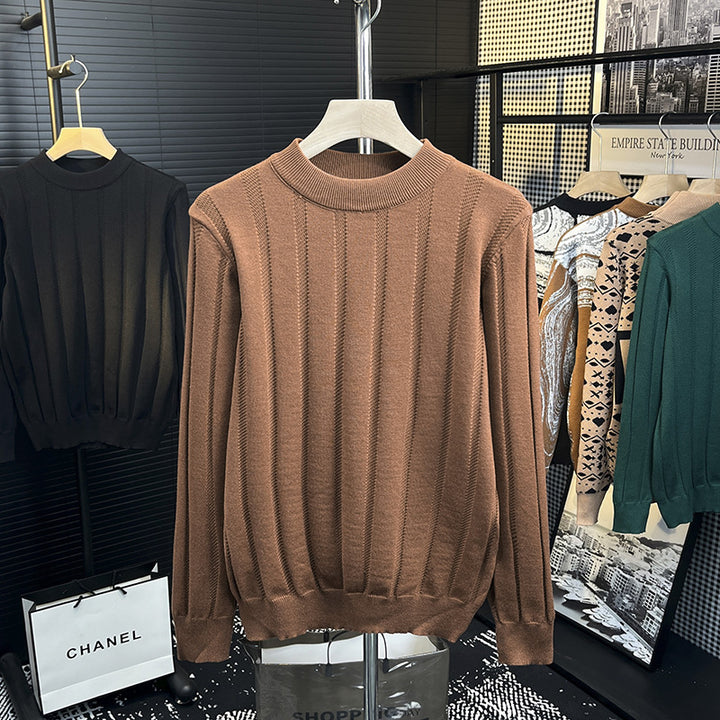 Herren Feinstrick-Pullover mit vertikaler Rippenstruktur und kurzem Stehkragen Echoarchiv
