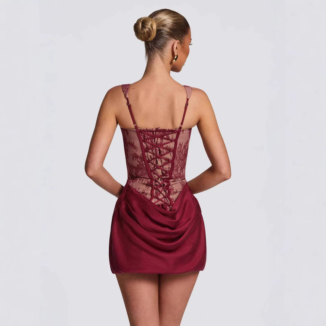 Damen Korsett-Kleid mit luxuriösen Spitzenakzenten und drapiertem Rock Echo Archiv