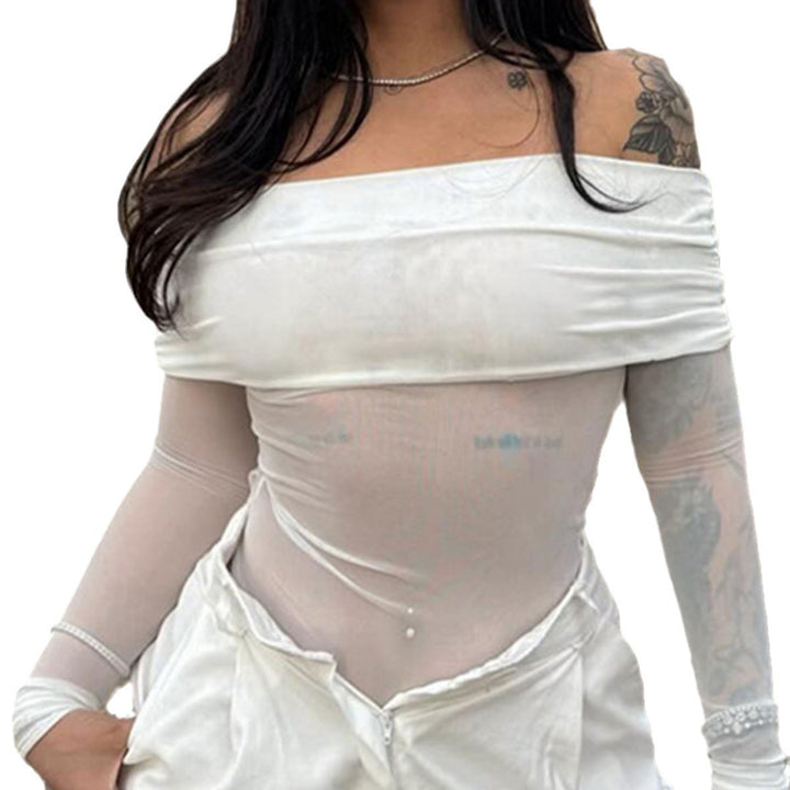 Damen Off-Shoulder Langarmbody mit transparenten Akzenten Echo Archiv