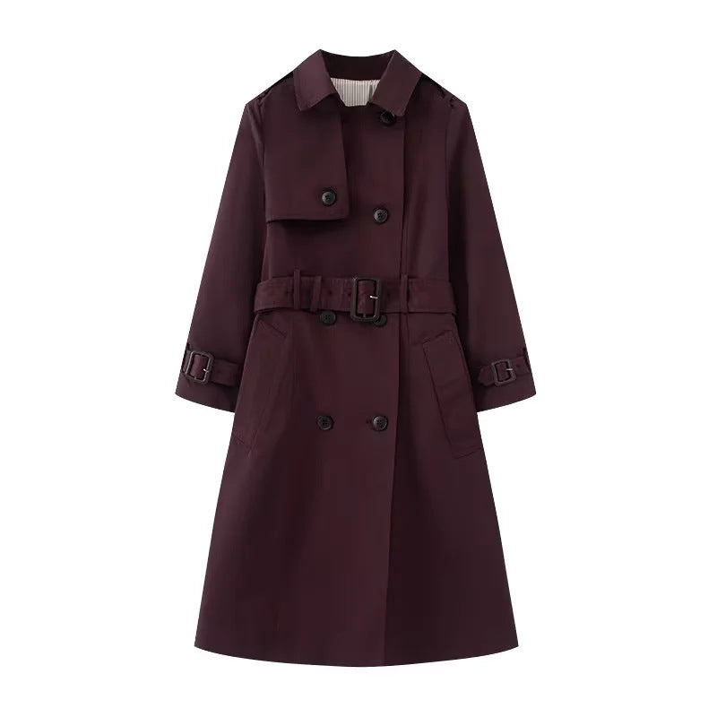 Damen taillierter Trenchcoat mit doppelreihiger Knopfleiste, Bindegürtel und Schulterpatten – Montévia