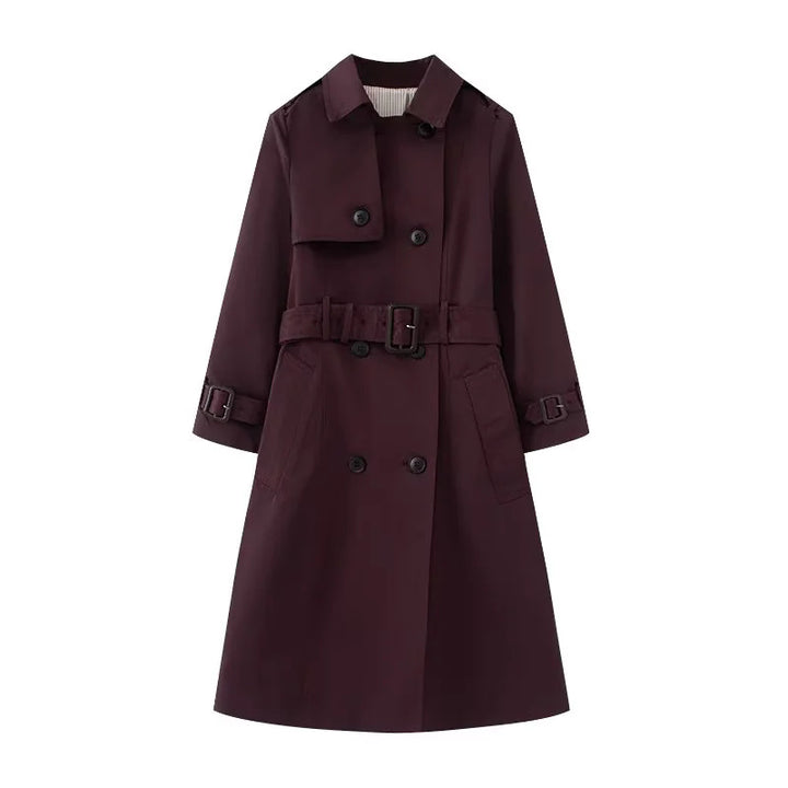 Damen taillierter Trenchcoat mit doppelreihiger Knopfleiste, Bindegürtel und Schulterpatten – Montévia