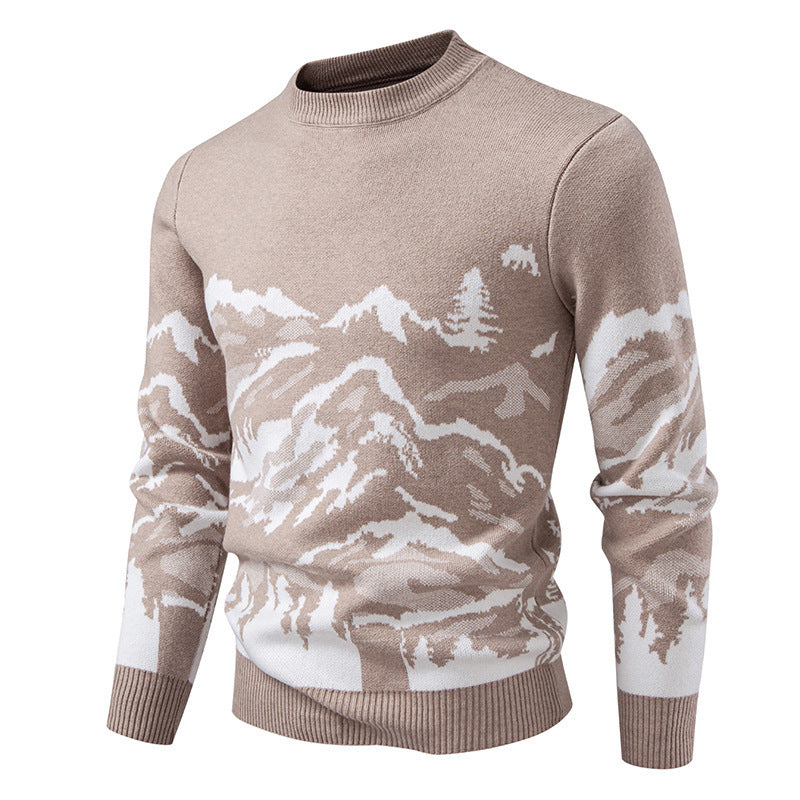 Herren Strickpullover mit Bergmotiv und hohem Kragen Echoarchiv