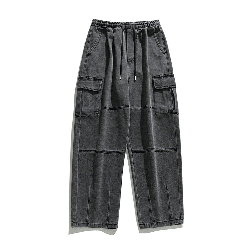Herren Cargo-Freizeithose aus Baumwoll-Denim mit Tunnelzugbund, Kappnähten und aufgesetzten Klappentaschen Echo Archiv