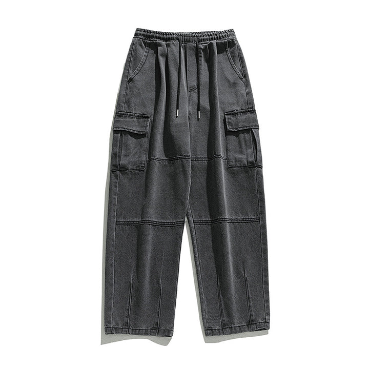Herren Cargo-Freizeithose aus Baumwoll-Denim mit Tunnelzugbund, Kappnähten und aufgesetzten Klappentaschen Echo Archiv